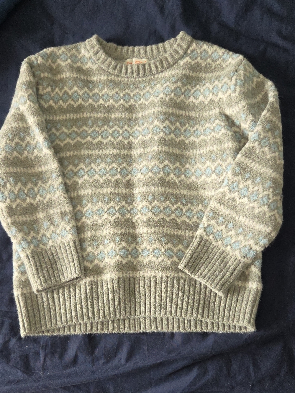 Boys Fair Isle Crewneck Sweater - Light Gray and Light Blue Size 4t